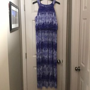 Chicos, size 2 purple ikat pleated maxi dress.